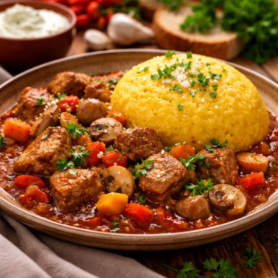 Tocăniță de porc cu mămăligă